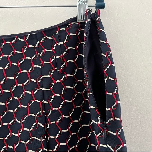 Talbots Silk Skirt Women's 12P Navy Blue Nautical Chain Print Preppy A-Line Midi - Picture 4 of 8